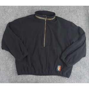 Vtg Sunice Golf Jacket Men Large Black Fleece 1/2 Zip Herringbone Trim Windbreak
